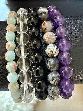 Semiprecious Stone Beaded Stretch Bracelets - Lot of 5: